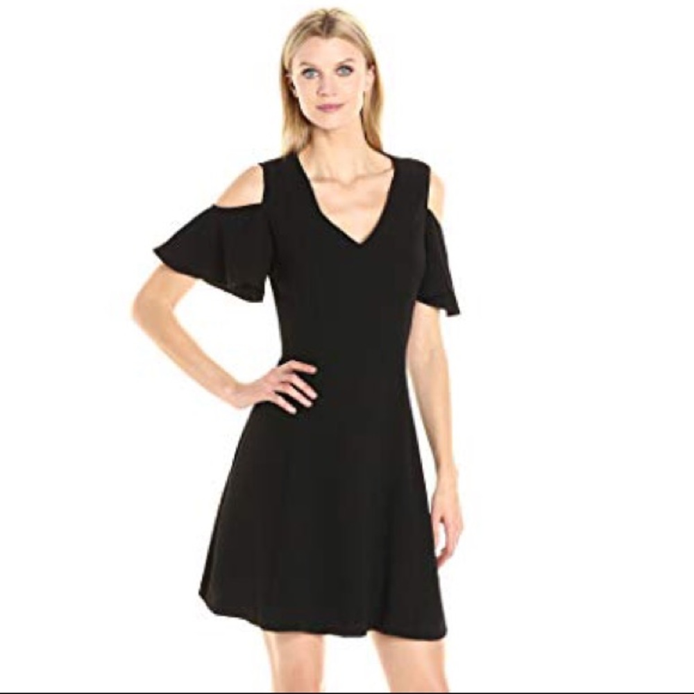 SHARAGANO Black Cold Shoulder Dress Size 8 - Picture 1 of 6